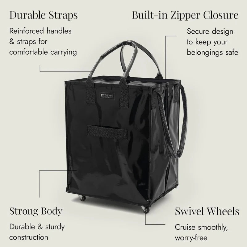 HK Rolling Tote Bag with Zip Top & Button Closure