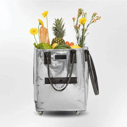 HK Rolling Tote Bag with Zip Top & Button Closure