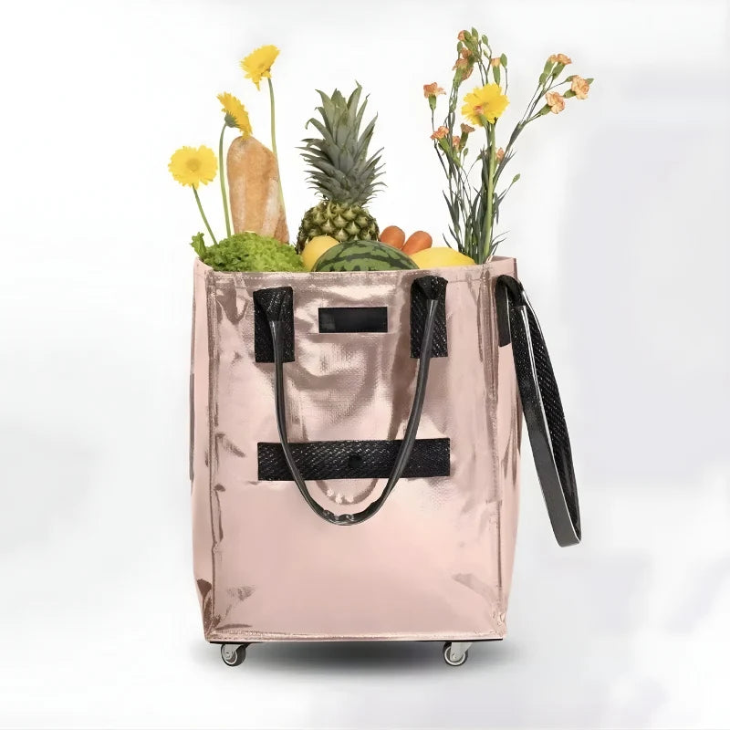 HK Rolling Tote Bag with Zip Top & Button Closure